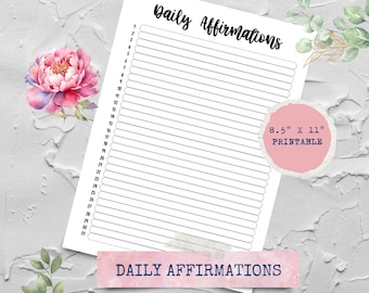 Daily Affirmations Printable - Positive Affirmations Page - Journal Page