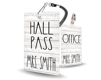 Simple Shiplap Theme Classroom Hall Passes for Teachers, Personalized, Hall Pass Set of 5