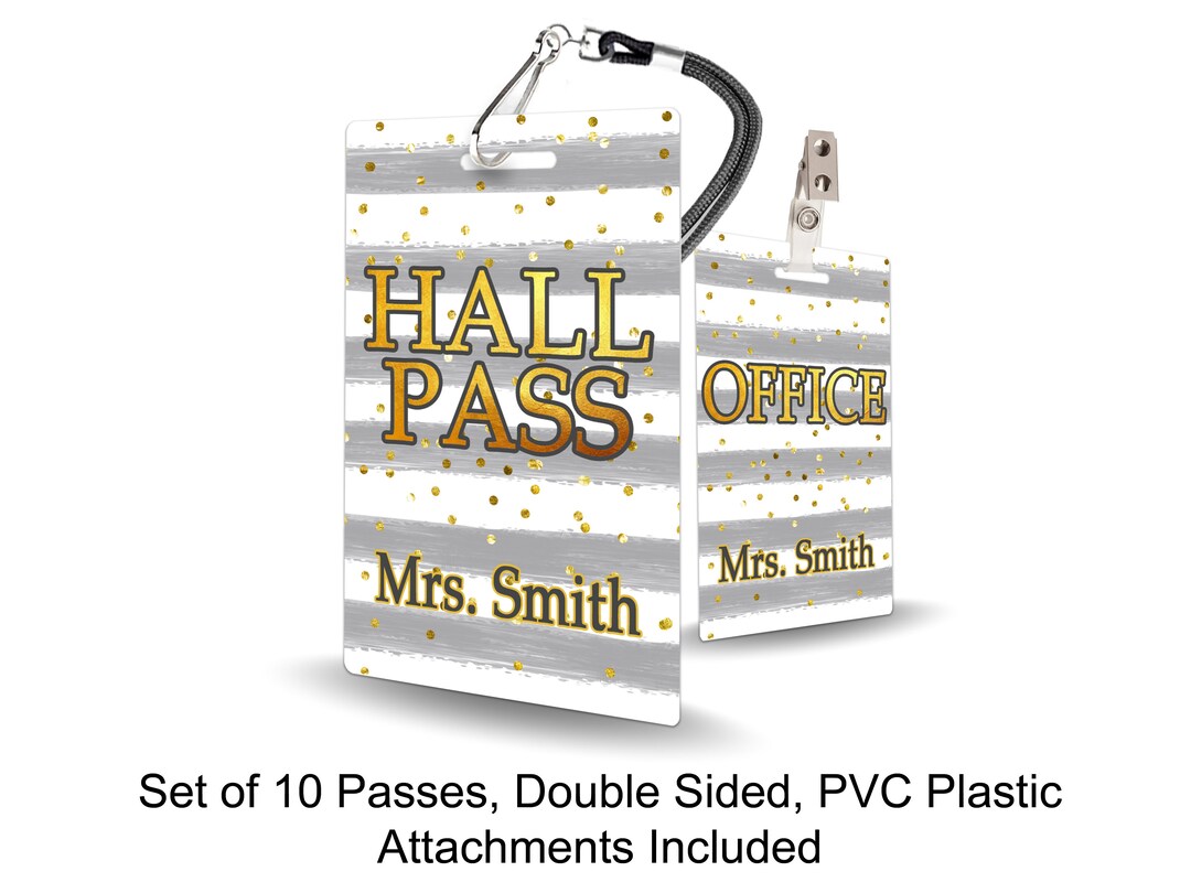Grey Stripes Theme Classroom Hall Passes for Teachers, Personalized ...