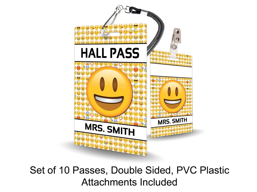 Emoji Theme Classroom Hall Passes for Teachers, Personalized, Hall Pass ...