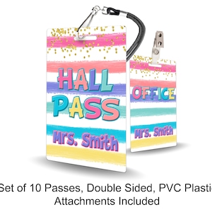 Rainbow Stripes Theme Classroom Hall Passes for Teachers, Personalized ...
