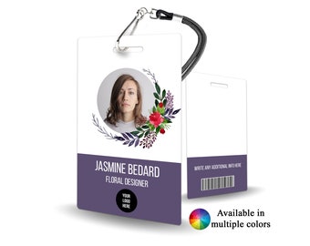 Elegant Employee Badge with Flowers - employee badge, floral design, elegant ID, personalized badge, plastic badge, office badge