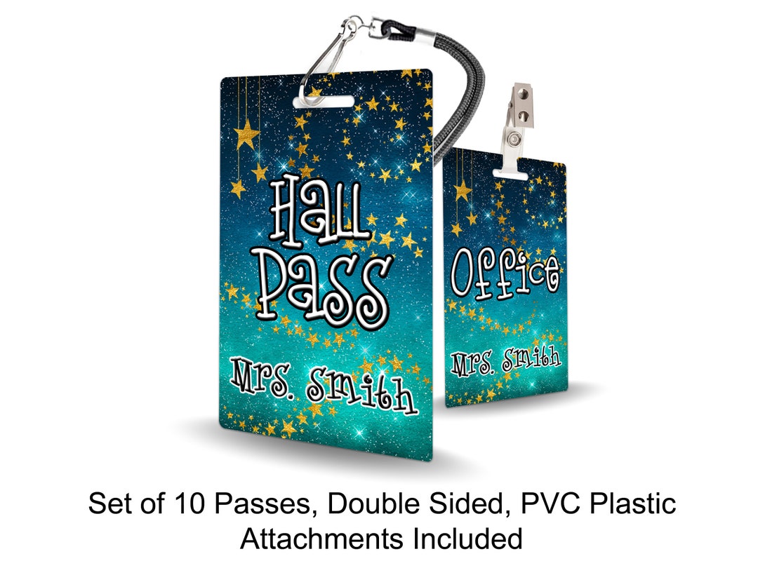 Stars Theme Classroom Hall Passes for Teachers, Personalized, Set of 10 ...