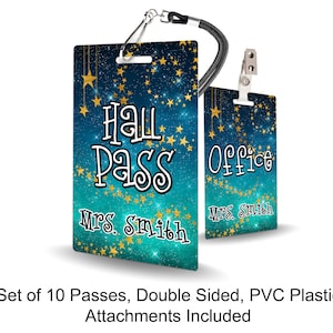 Stars Theme Classroom Hall Passes for Teachers, Personalized, Set of 10