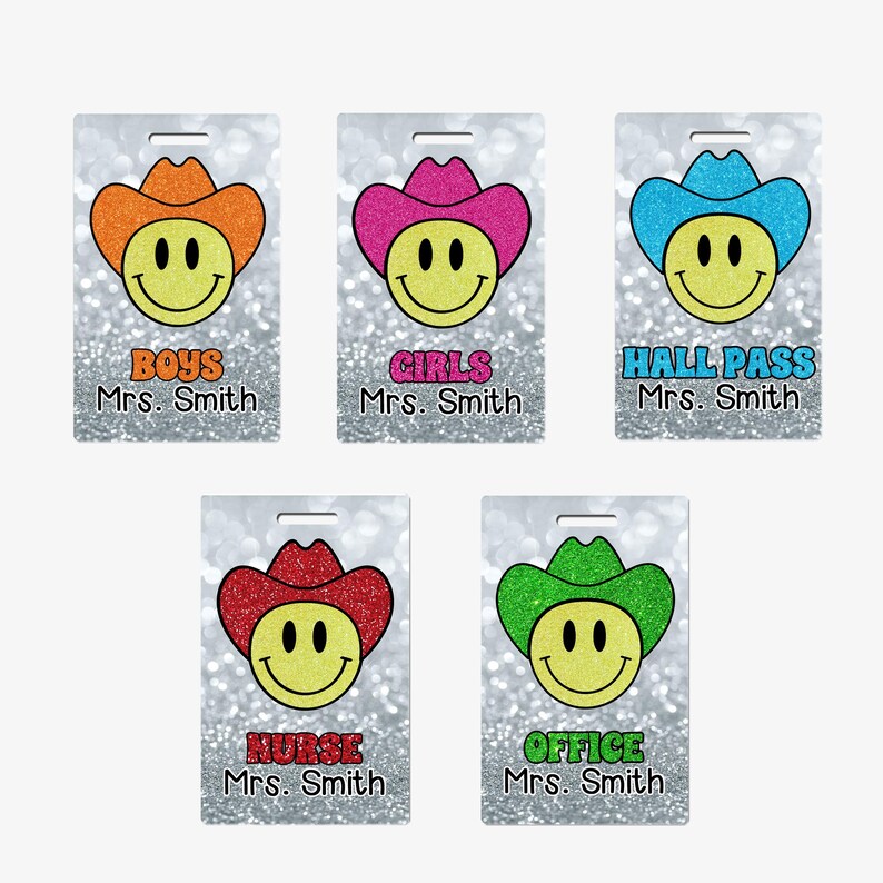 Cowboy Smiley Theme Classroom Hall Passes for Teachers, Personalized ...