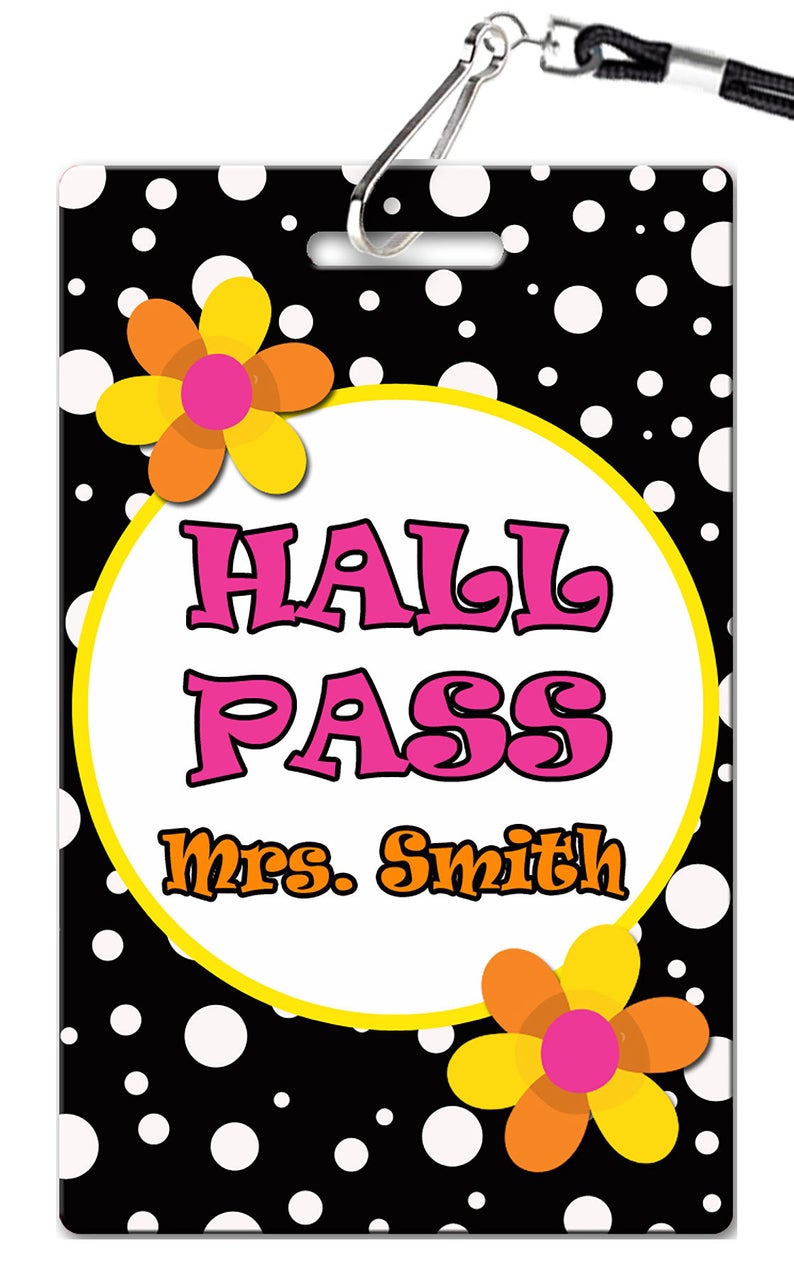 Black Dots Theme Classroom Hall Passes for Teachers, Personalized, Set ...