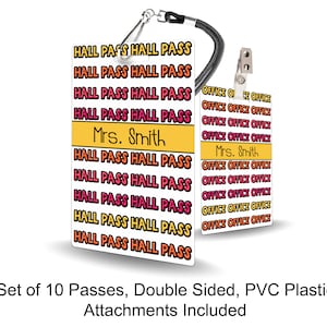 On Repeat Theme Classroom Hall Passes for Teachers, Personalized, Hall Pass Set of 10