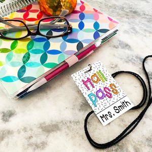 Confetti Brights Theme Classroom Hall Passes for Teachers, Personalized ...