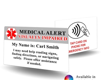 NFC Medical Alert Visually Impaired Contact Card -  Visually Impaired alert, Visually Impaired identification, emergency contact card