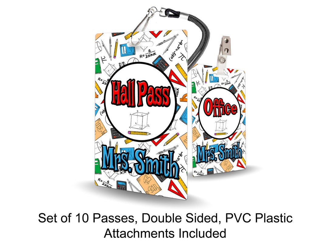 Math Theme Classroom Hall Passes for Teachers, Personalized, Set of 10 ...