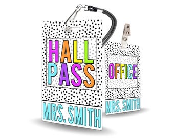Boho Brights Theme Classroom Hall Passes for Teachers, 5 Personalized Passes - Made of Durable PVC Plastic