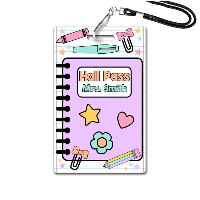 Pastel Notebook Theme Classroom Hall Passes for Teachers, Personalized ...