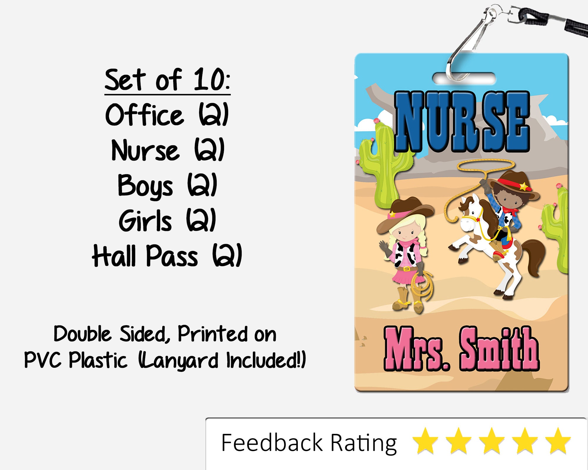 Cowboy Theme Classroom Hall Passes for Teachers, Personalized, Set of ...