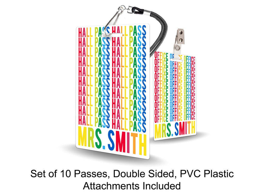 Brights Theme Classroom Hall Passes for Teachers, Personalized, Set of ...