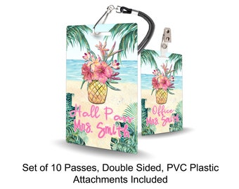 Tropical Getaway Theme Classroom Hall Passes for Teachers, Personalized, Set of 10