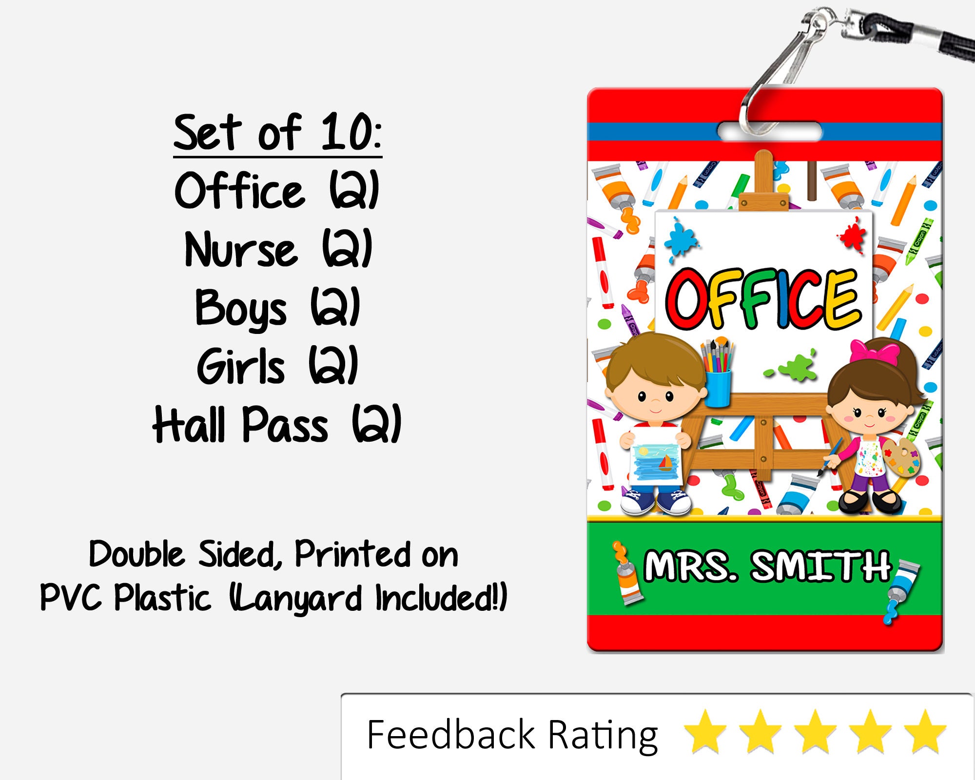 Artist Theme Classroom Hall Passes for Teachers, Personalized, Set of ...