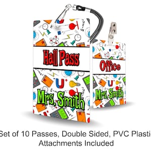 Physics Theme Classroom Hall Passes for Teachers, Personalized, Hall Pass Set of 10
