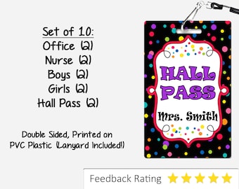 Dots Theme Classroom Hall Passes for Teachers, Personalized, Set of 10
