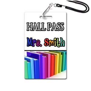 Books Theme Classroom Hall Passes for Teachers, Personalized, Hall Pass ...