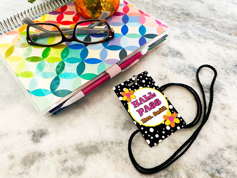 Black Dots Theme Classroom Hall Passes for Teachers, Personalized, Set ...