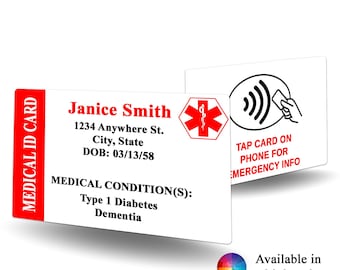 NFC Medical ID Contact Card -  medical alert, emergency identification, emergency contact card,