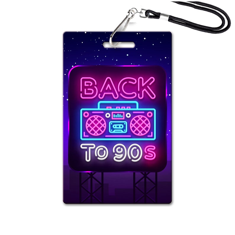May include: A neon sign with a retro boombox and the text "BACK TO 90S" on a dark purple background with white stars.