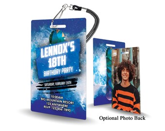 May include: Blue and white birthday party invitation with a galaxy background. The invitation says "Lennox's 18th Birthday Party" and includes the date, time, location, and RSVP information.