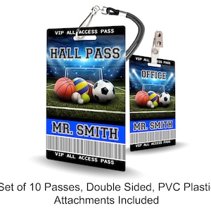 Sports Variety Theme Classroom Hall Passes for Teachers, Personalized, Set of 10