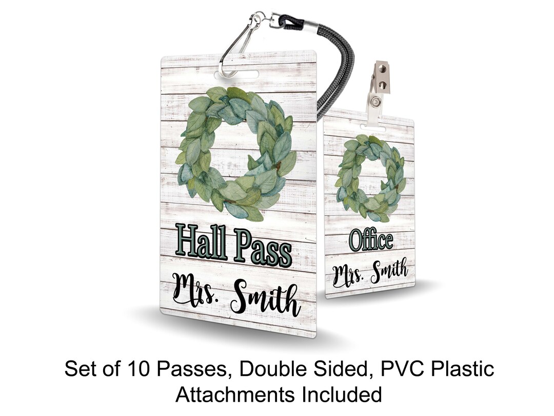 Magnolia Wreath Theme Classroom Hall Passes for Teachers, Personalized ...