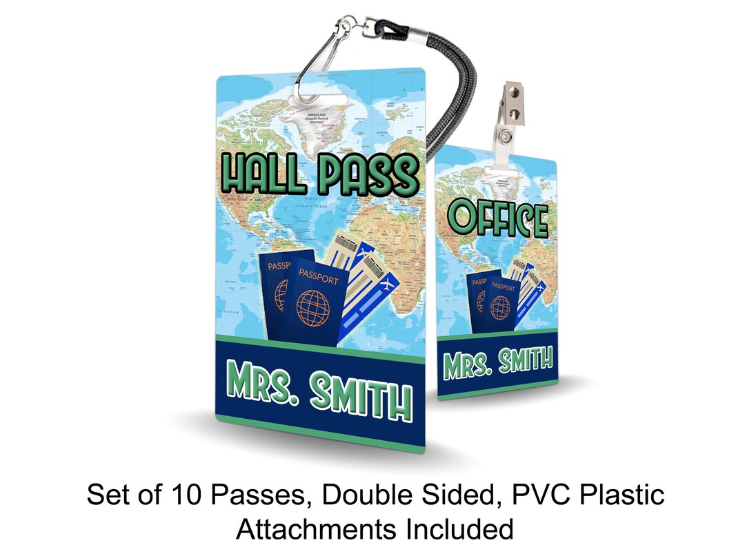 Passport Theme Classroom Hall Passes for Teachers, Personalized, Hall ...