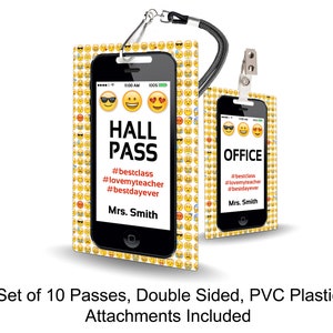 Emoji Theme Classroom Hall Passes for Teachers, Personalized, Set of 10