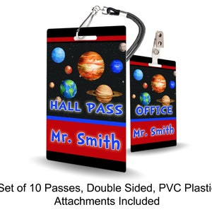 Planets Theme Classroom Hall Passes for Teachers, Personalized, Set of 10