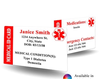 Medical ID Contact Card - Medical ID alert, medical alert, Medical ID identification, emergency contact card,