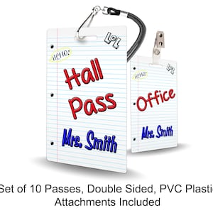 Notebook Theme Classroom Hall Passes for Teachers, Personalized, Hall Pass Set of 10