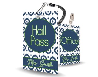 Ikat Theme Classroom Hall Passes for Teachers, Personalized, Hall Pass Set of 5