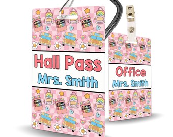 Checkerboard School Supplies Theme Classroom Hall Passes for Teachers, Personalized, Set of 10
