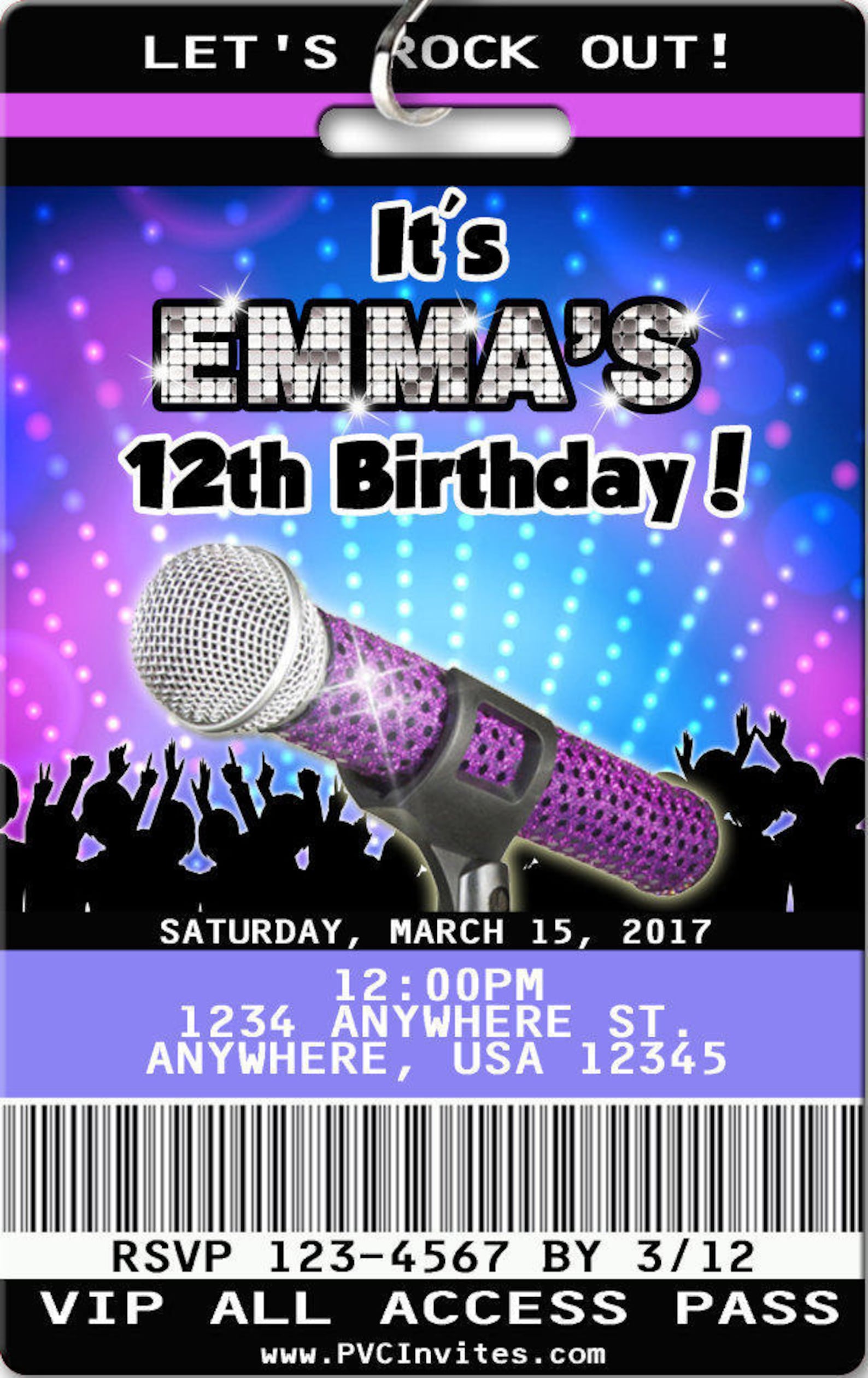 Pop Star Invitation PLASTIC Pop Star, Pop Star Invitation, Birthday ...