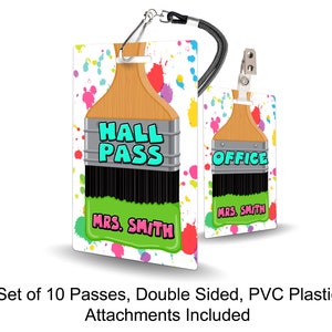 Paintbrush Theme Classroom Hall Passes for Teachers, Personalized, Set ...