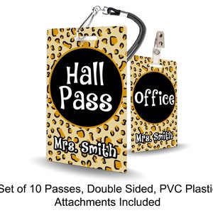Leopard Theme Classroom Hall Passes for Teachers, Personalized, Set of 10