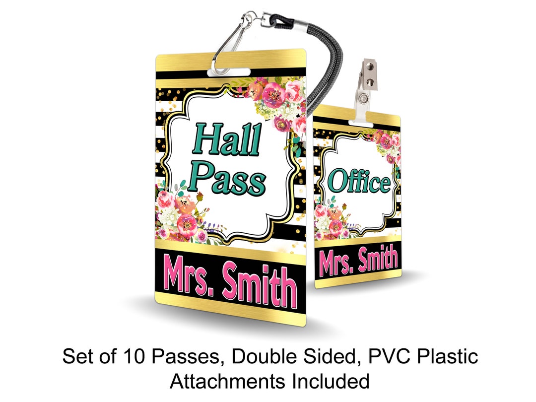 Flowers Theme Classroom Hall Passes for Teachers, Personalized, Set of ...