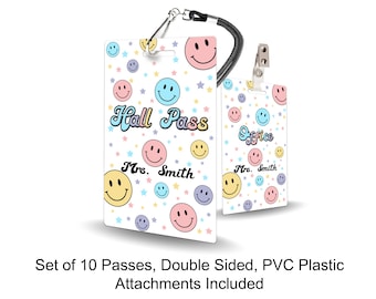 Pass per l'aula scolastica a tema faccina sorridente per insegnanti, personalizzati, set da 10