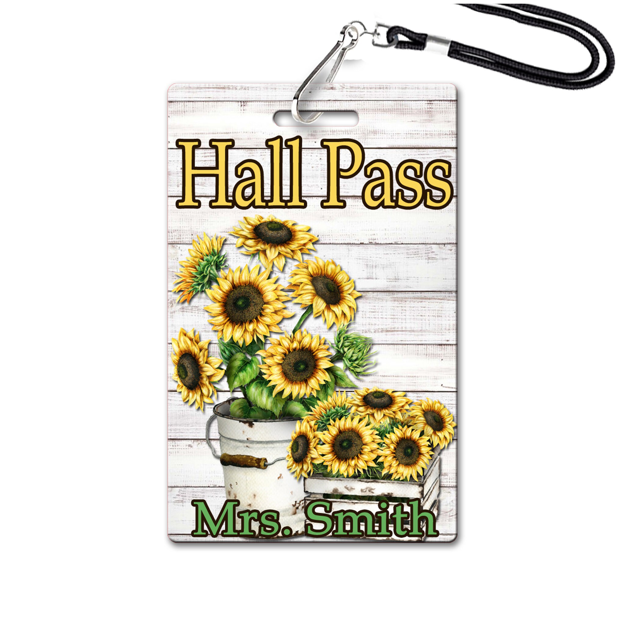 Sunflower Theme Classroom Hall Passes for Teachers, Personalized, Hall ...
