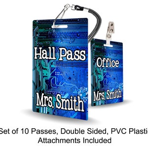 Circuit Theme Classroom Hall Passes for Teachers, Personalized, Hall Pass Set of 10