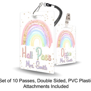 Pastel Rainbow Theme Classroom Hall Passes for Teachers, Personalized, Set of 10