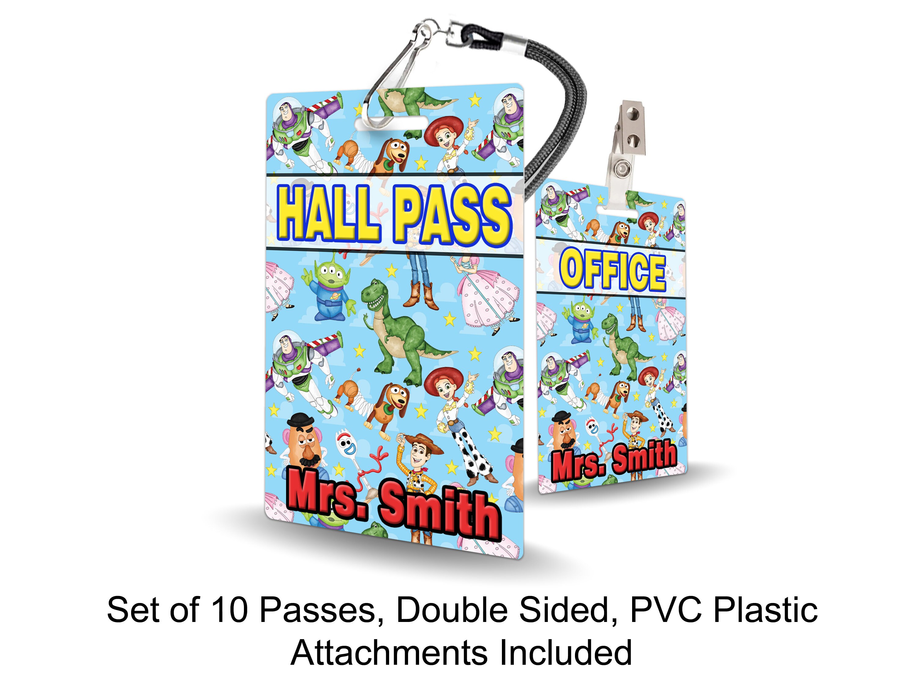 Toy Gang Theme Classroom Hall Passes for Teachers, Personalized, Set of 10