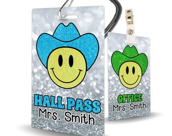 Tessera di benvenuto per insegnanti con tema cowboy smiley, personalizzata, set da 10