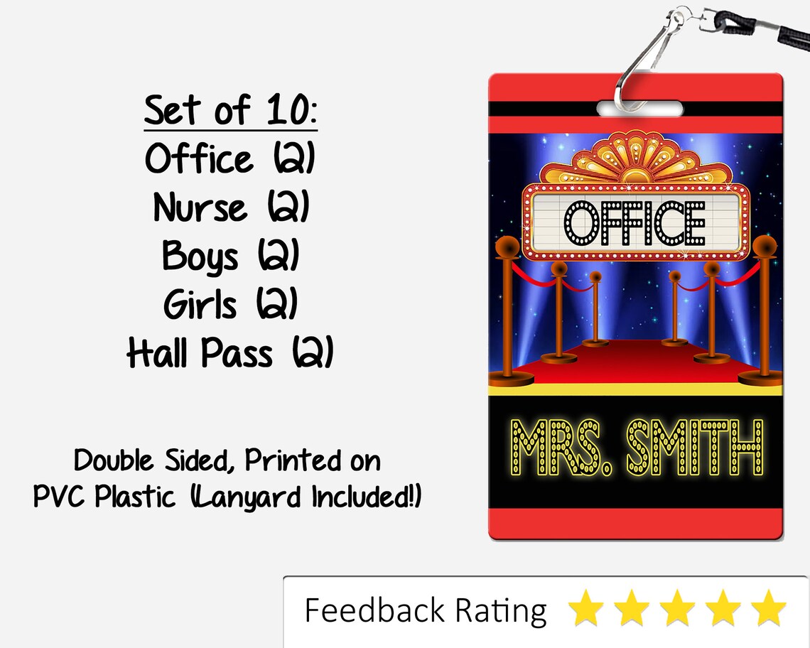 Movie Theme Classroom Hall Passes for Teachers, Personalized, Set of 10 ...