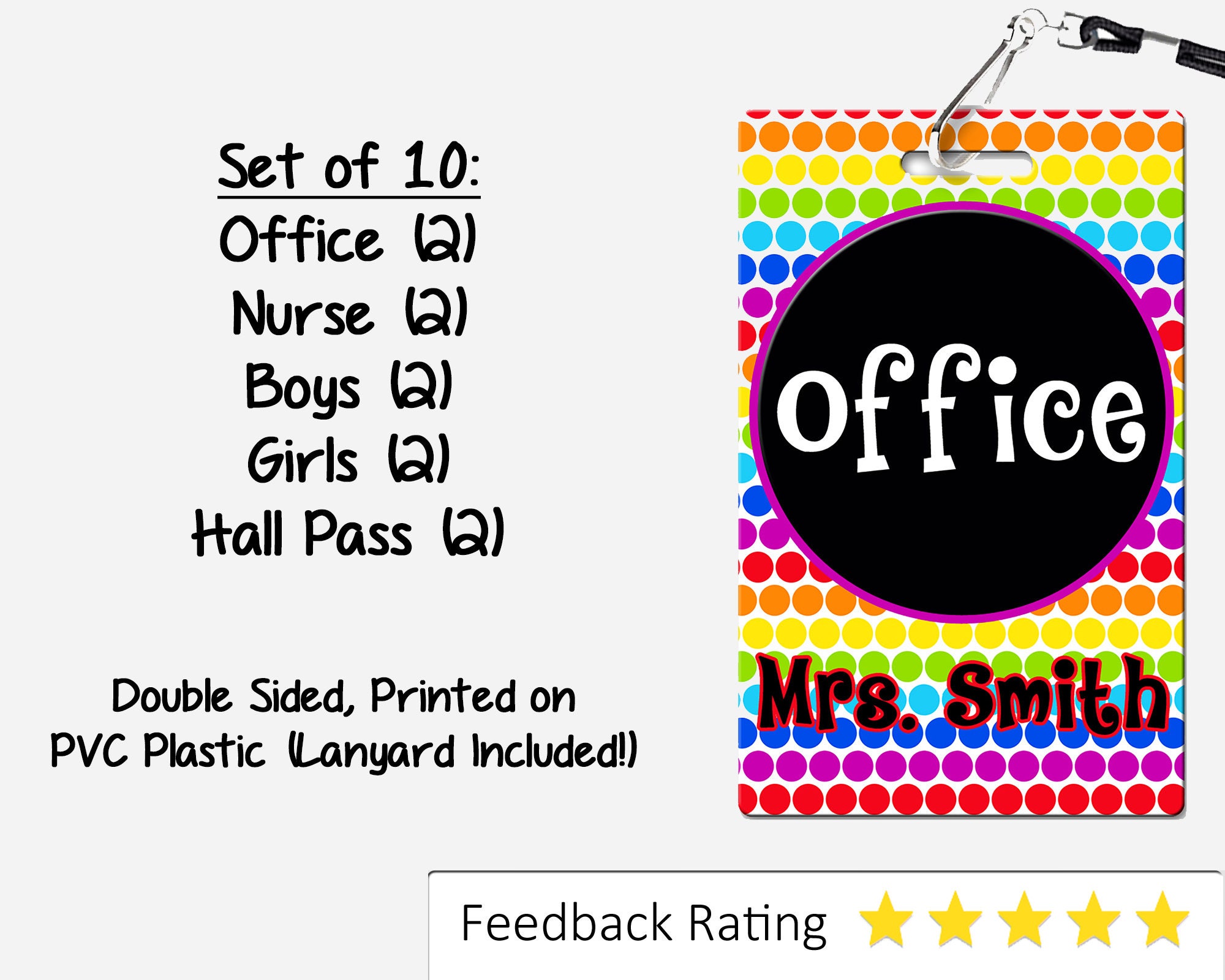Rainbow Dots Theme Classroom Hall Passes for Teachers, Personalized ...
