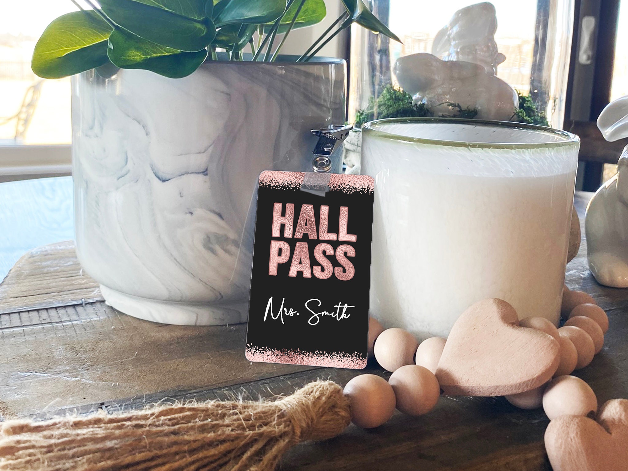 Rose Gold Theme Classroom Hall Passes for Teachers, Personalized, Hall ...