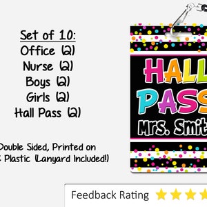 Neon Dots Theme Classroom Hall Passes for Teachers, Personalized, Hall ...